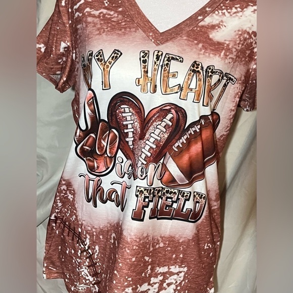 🏈My heart is on that field  VNeck womens TShirt with heart, peace, and football - Picture 9 of 9